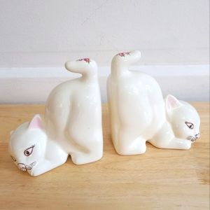 Vintage White Ceramic Cat Bookends